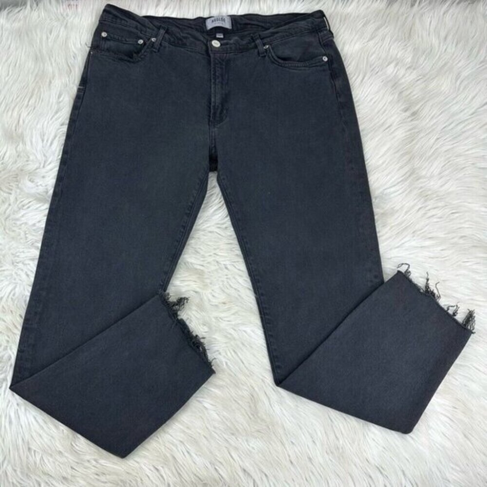 Agolde Toni Mid Rise Straight Leg Jeans Washed Black‎ Raw Hem Size 32 Womens
